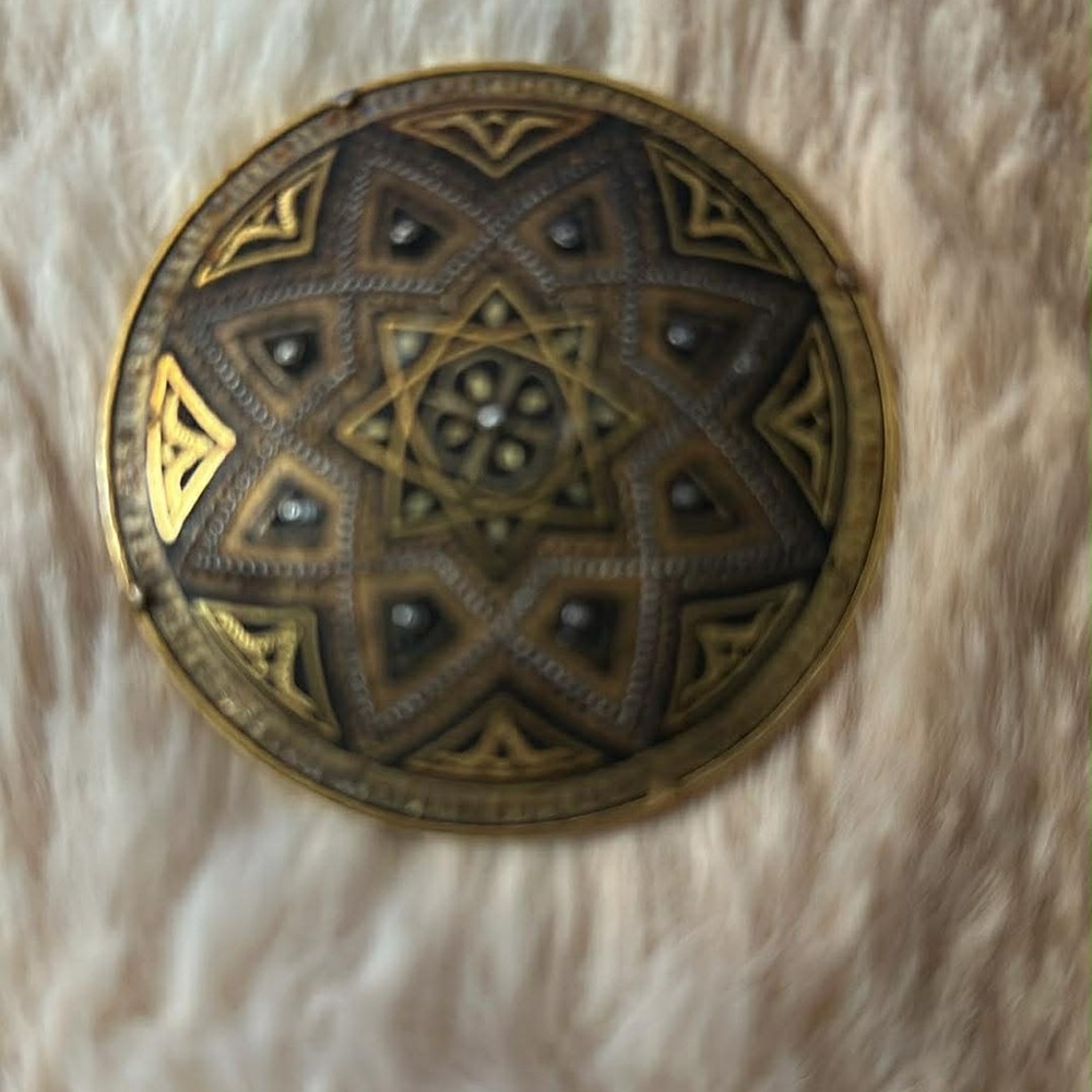 Vintage Gold and Black Decorative Medallion Damascus Brooch 1 3/4”